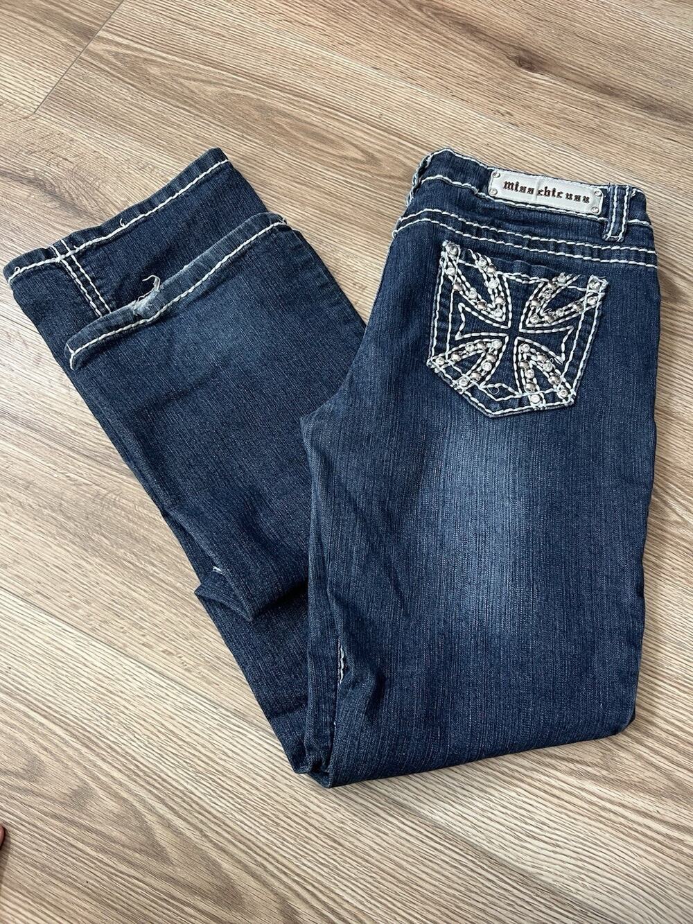 Miss Chic Women’s Embellished Rhinestone Boot Cut Stretch Jeans Size 11 (A03)